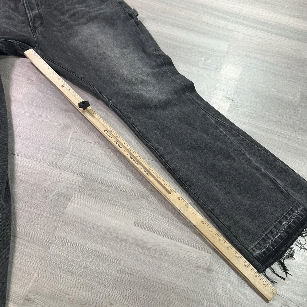 Mnml Jeans Mens 42x34 Gray Relaxed Straight Fringe Hem Denim Dark Wash Pants